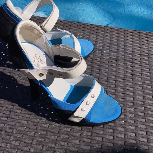 Charles David collection black suede white patent blue fabric size 9 heels - Picture 13 of 16